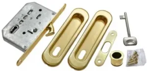 Комплект ручек для раздвижных дверей MHS150 L SG с замком, цвет мат.золото, ЦАМ